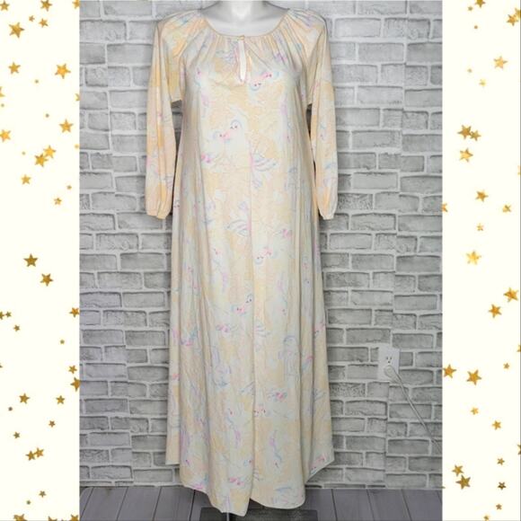 Vintage Pastel Bird Print Nylon Nightgown, OSFA - Picture 1 of 7